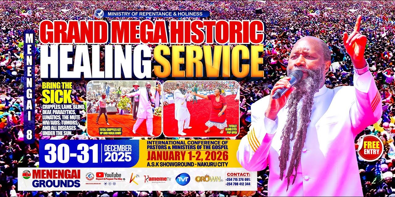 Le prophète Dr David Owuor, affiche Menengai 8, Nakuru (Kenya), 30 et 31 décembre 2025